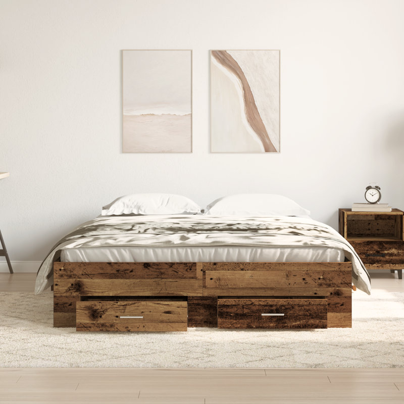 Bed Frame With Drawers Engineered Wood, Old Wood, European Double (140 x 200 cm)
