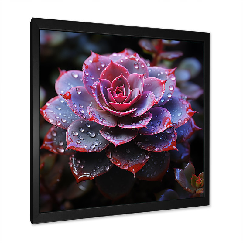 Neon Mauve Succulent Elegance - Imprimé, H 24 po x l 24 po x P 1 po, Cadre simple noir