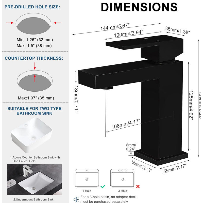 Robinet de salle de bain monotrou noir mat avec bonde escamotable, matériau en laiton massif, économiseur d'eau de 20%, cartouche en céramique, robinet à poignée à fuites, finition, installation, laiton, toucher doux sans éclaboussures