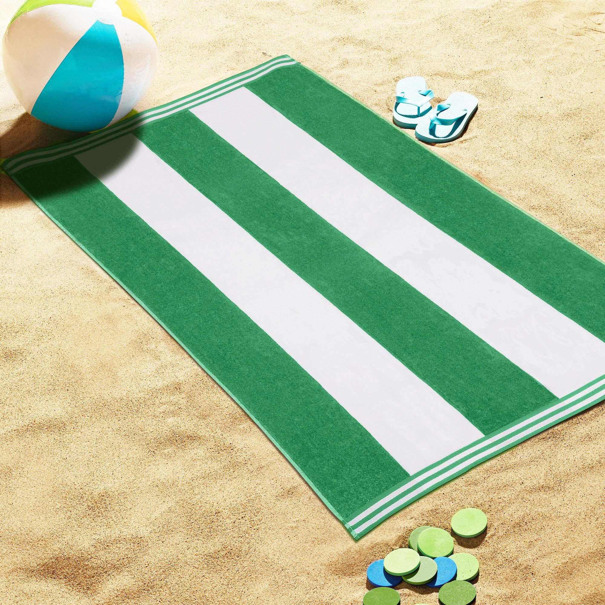 Calheta Cotton Oversized Cabana Stripe Beach Towels, Dark Green, 1