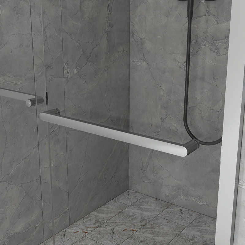 48 po X P 75 po H Porte de douche à cadre coulissant double avec verre transparent, Chrome