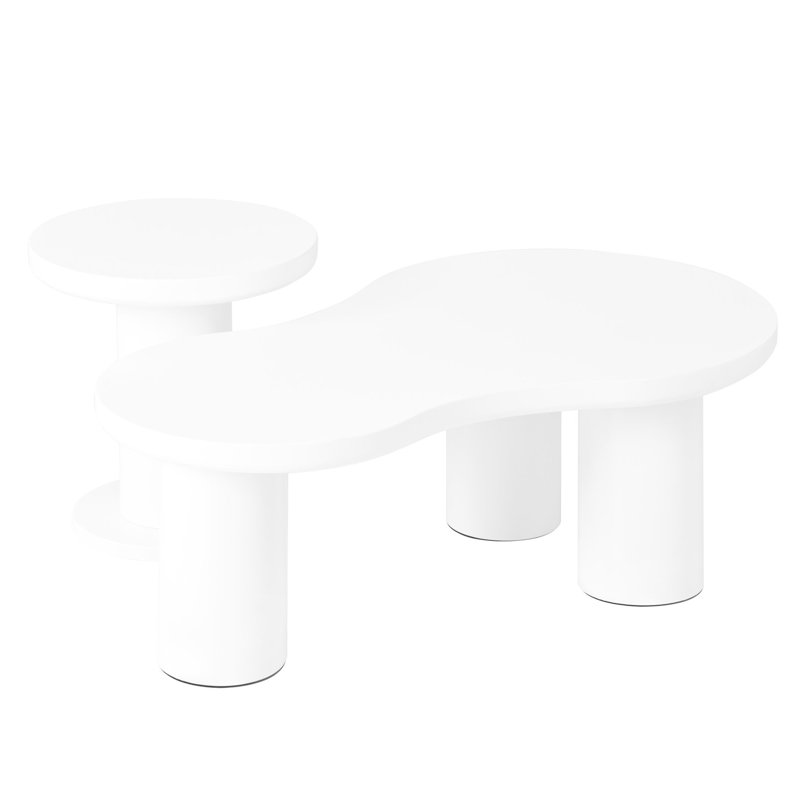 2 Coffee Table Nesting , Cream Cloud-style With Side Table, White, Stable & Practical, Easy Assembly Process Cloud Round Build, Simple Setup For Home