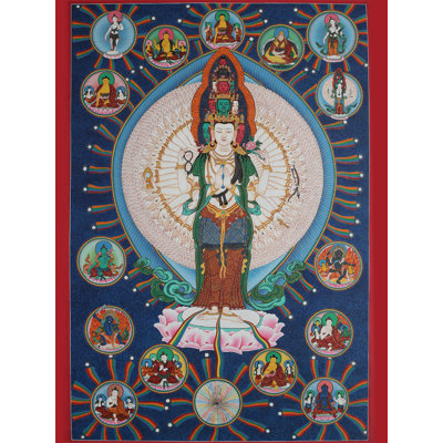 Standing Lokeshvara (Brocadeless Thangka) | Pure 24 Carat Gold With Acrylic Paint