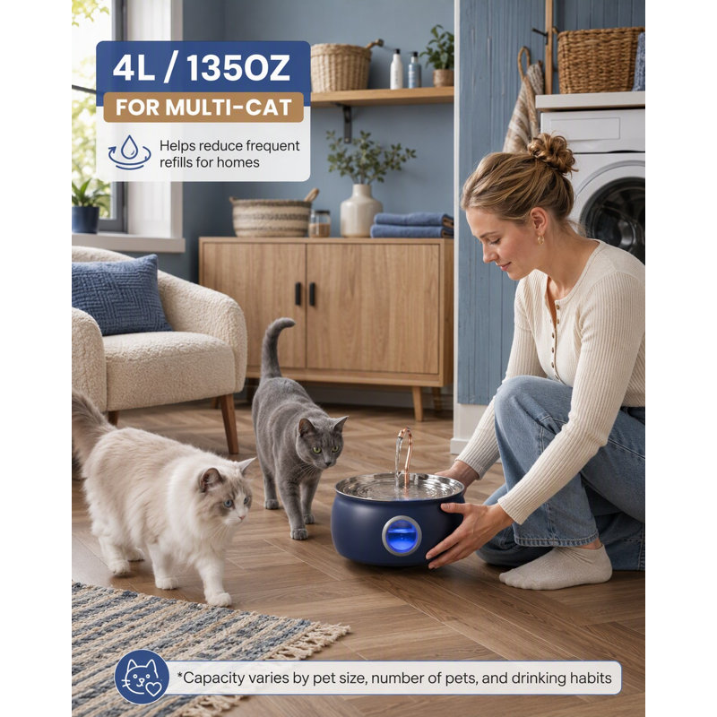 4L/135oz Stainless Steel Multi-Cat Water Dispenser.