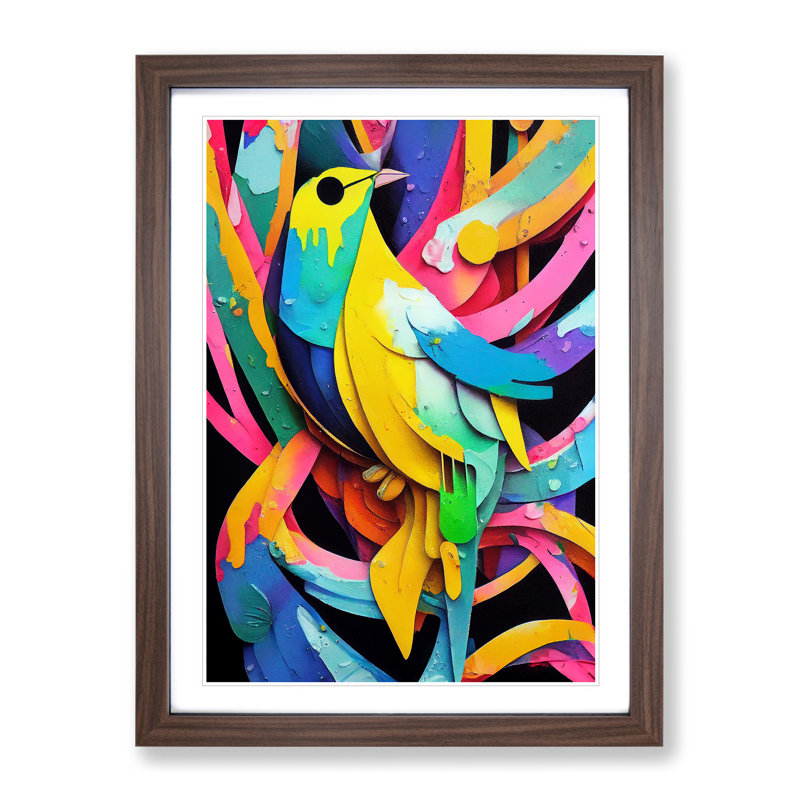 Painted Bird No.6 - Single Picture Frame Painting, 46cm H x 34cm W x 2cm D, Walnut
