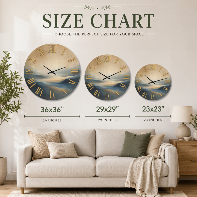 Horloge murale surdimensionnée Blue Valley Golden Light - Zen, imprimée sur bois, Très grand