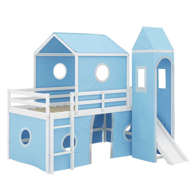 Loft Bed With Slide Pink Tent And Tower, Twin