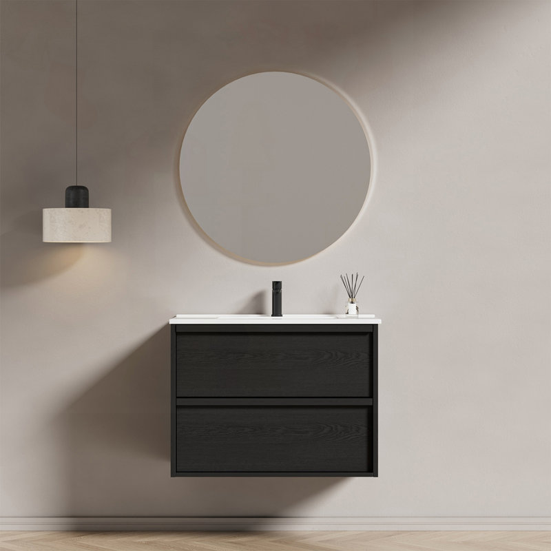 Meuble-lavabo flottant mural 30 po avec évier et tiroirs en céramique