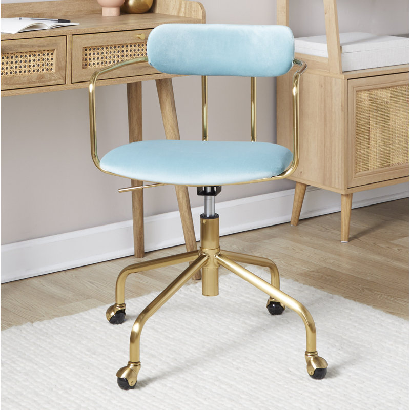 Erma Velvet Task Chair, Light Blue Velvet, Gold