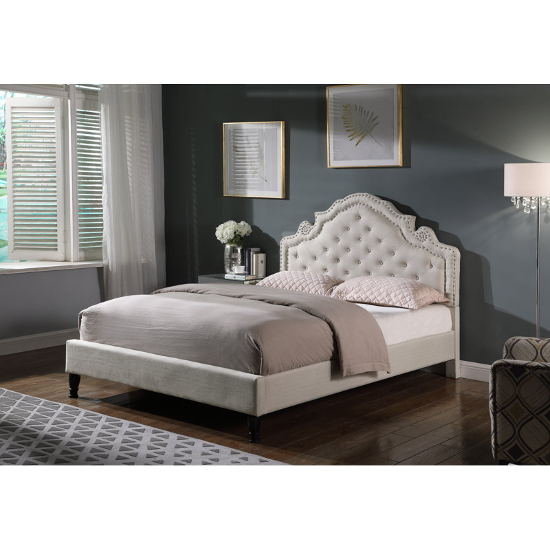 Annaline Upholstered Wingback Bed, Beige, Full
