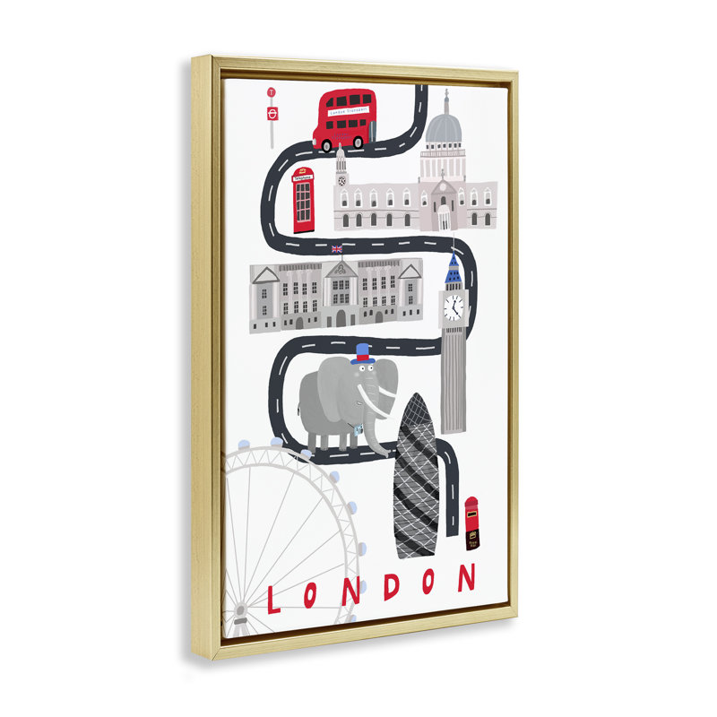 Cadre flottant London City, par Carla Daly, H 25 po x l 17 po, Cadre flottant métallique doré