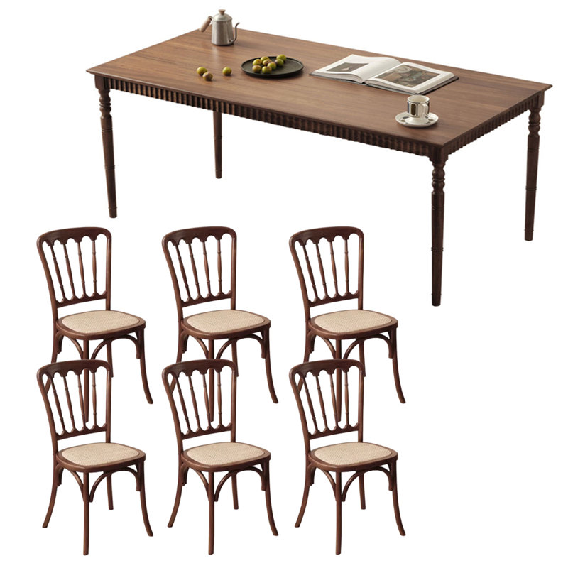 Vintage Brown Teak Rectangular Dining Table Set, 29.52"H x 86.61"L x 31.49"W