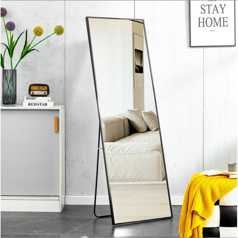 Miroir pleine longueur mural en alliage d'aluminium, Noir, 65" x 23"