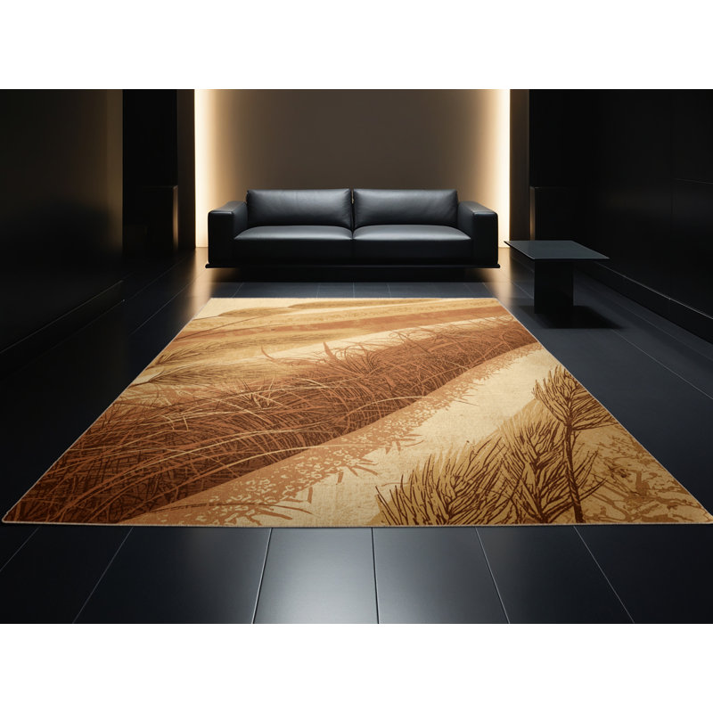 Machine Washable Oyan Savanna Grass Country Rustic Vintage Look Rug in Brown – Beige Binding, 8x10