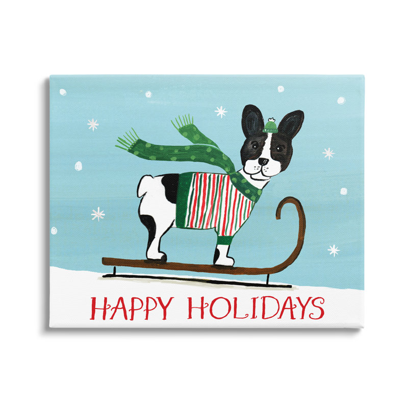 " Dog Sledding Holiday Snowscape Scene Falling Snowflakes " by Heather Strianese, Wrapped Canvas, 16" H x 20" W x 1.5" D