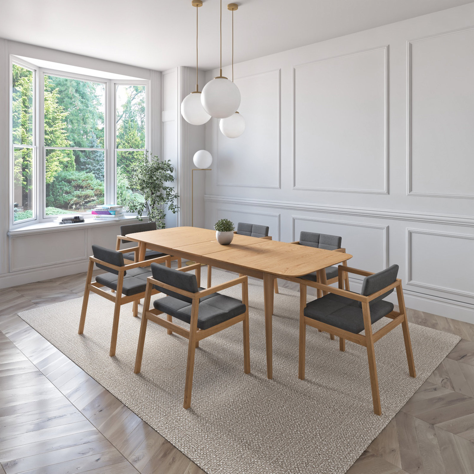 Hardvard Indoor Oak and Wood Extendable Dining Table, Oak Wood