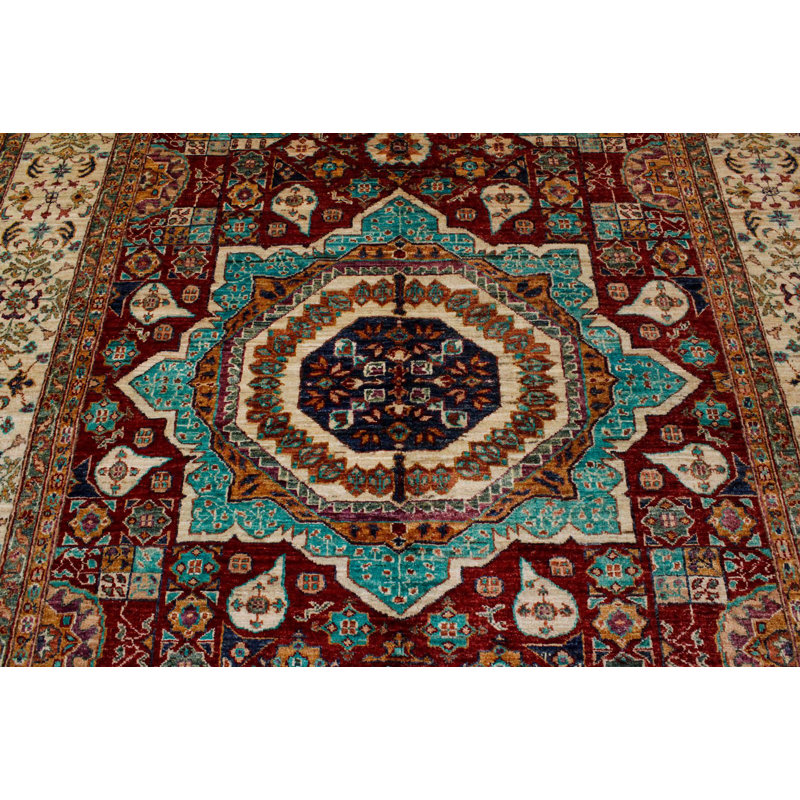 Tapis tribal turc rouge et ivoire 7 x 9