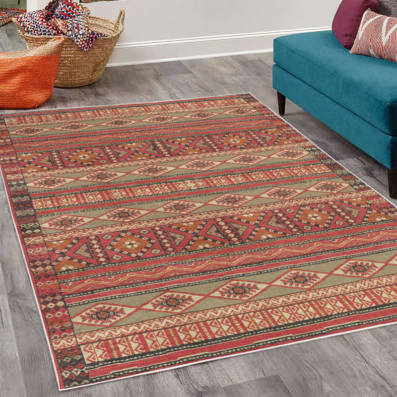 Tapis décoratif Ikat Iiesha, Rectangle 4 pi x 5 pi 5 po