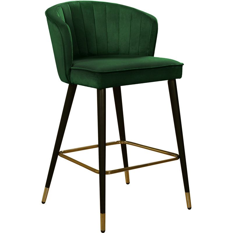 Cassie 27.3" Bar Stool, Green Velvet