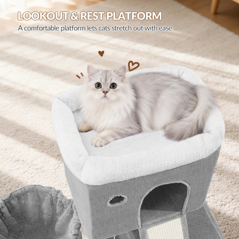 Cat Tree, 82 cm Cat Tower for Indoor Cats, Multi-Level Tree with Two Comfy Condos, a Soft Platform, Basket, Sisal Scratching Post, Scratching Board, Pompoms 