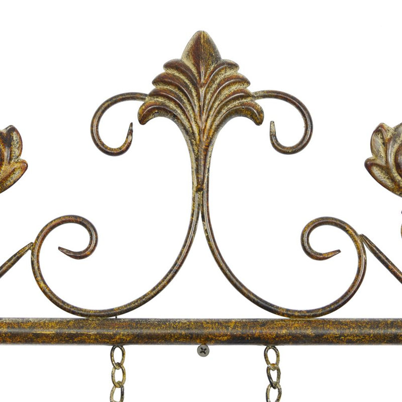 Metal Embossed Floral Multi Colored Wall Decor with 6 Suspended Panels and Scroll Details