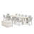 14 Pieces Extendable Dining Set Includes 1 Rectangle Xtenczar Table, 1 Coffee Table and 12 Polyester Fabric Stackable Dining Chairs - (Finish Option)-332226437-332226436