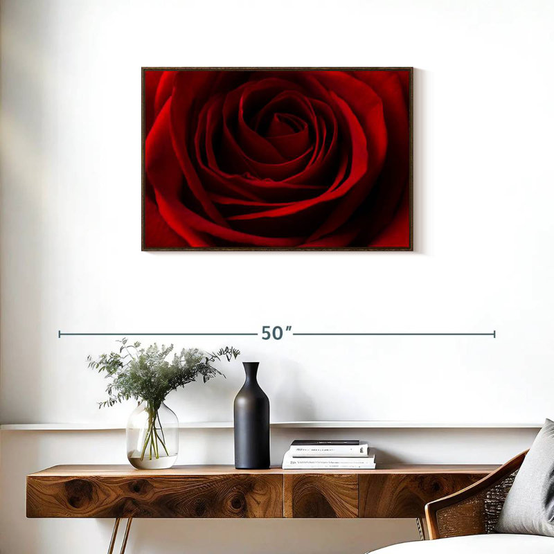 Rose rouge Saint-Valentin, Cadre flottant noyer, 31 po x 21 po