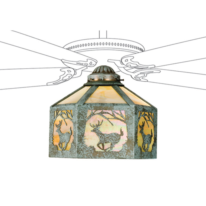 12"h X 13"w Deer Fan Light, Verdi Green/Silver Mica