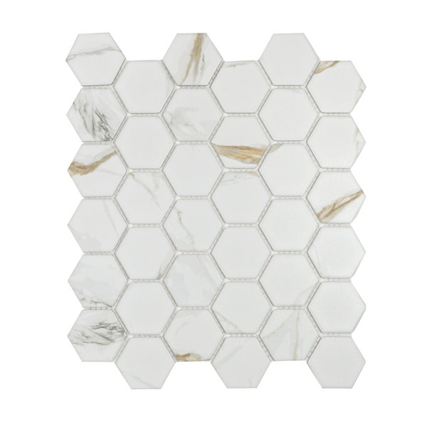 Calacatta Gold 2" x 2" Hexagon Porcelain Mosaic Tile