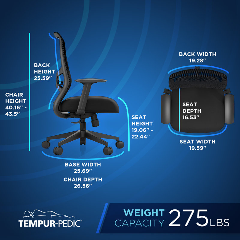 Tempur-Pedic ProTask Ergonomic Height-Adjustable Executive Office Chair, Black