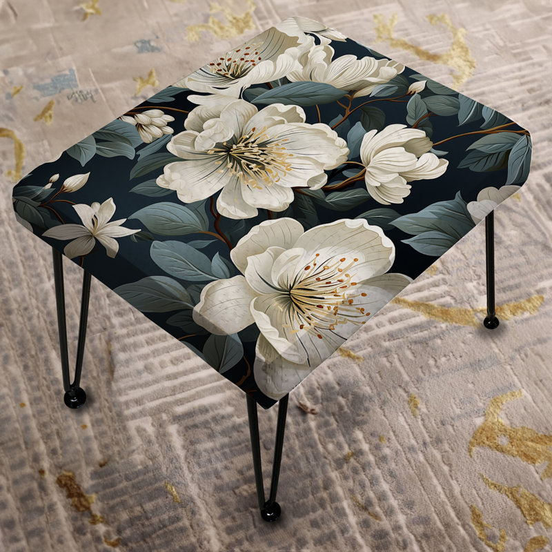 Repose-pieds rectangulaire gris et blanc en forme de fleur d'orchidée