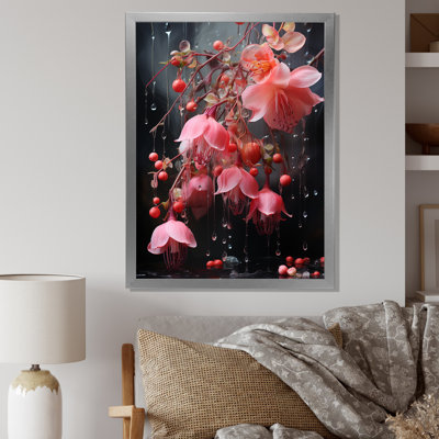 Cristal rose fuchsia fleurs II - art mural fuchsia