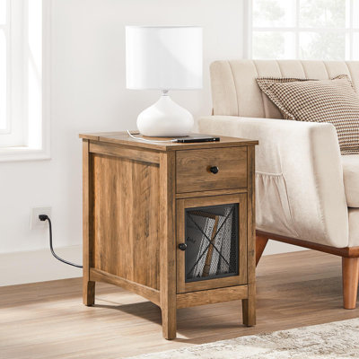 End Table with Charging Station, Drawer, Storage Cabinet, Magazine Rack
