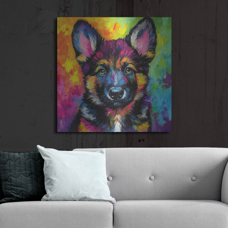  «Wouf German Shepherd» par Rich Monet, art mural en métal, 36 po x 36 po, H 36 po x l 36 po