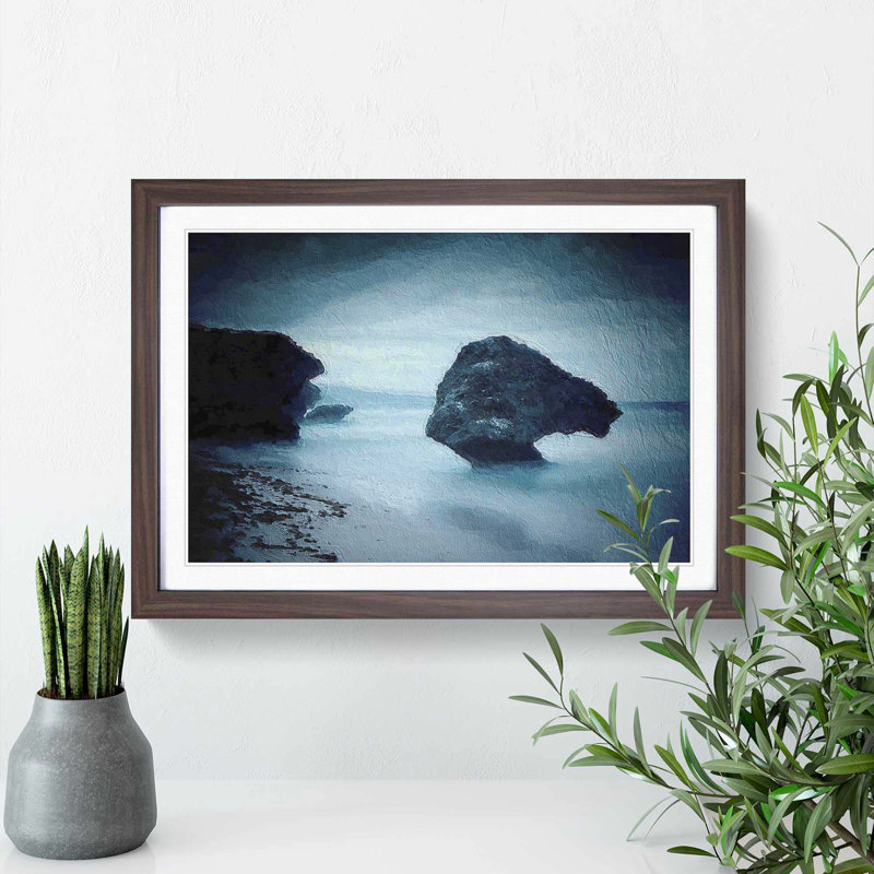 Rock Formations upon a Beach in Barbados - Picture Frame Painting Print, Walnut Framed, 27cm H x 36cm W x 2cm D