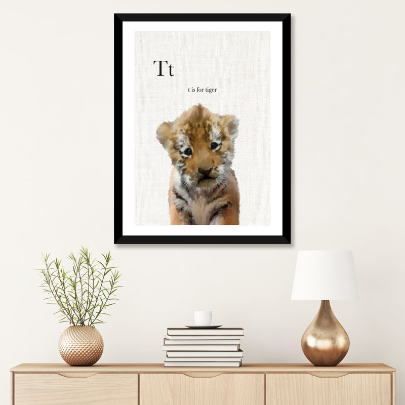 Décoration murale en lin pour bébé tigre, H 24 po x l 16 po x P 1 po, Papier encadré noir