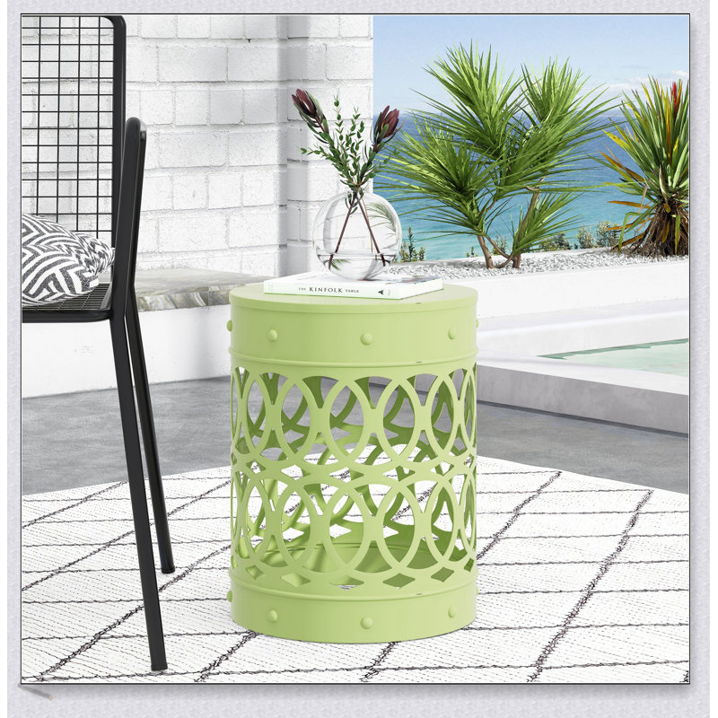 Durable Outdoor Metal End Table With Elegant Iron Cut Design For Modern Spaces And Easy Setup, Green