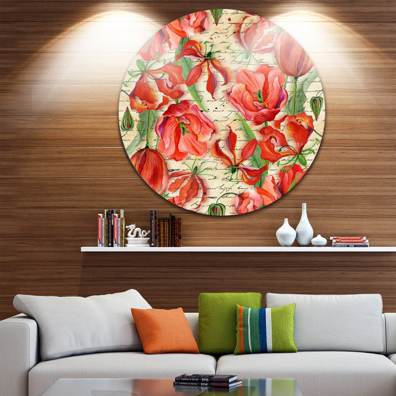 « discontinue red fleur pattern », impression, H 36 po x l 36 po x P 1 po, Bois