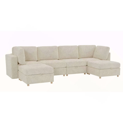 Modular sectional sofa seat, convertible sofa with storage, multifunctional folding fabric sofa set, 6 seater sofa (Beige)