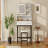Makeup Vanity With Led Lighted Mirror,  360° Rotatable Mirror, Vanity Desk With 2 Drawers,Power Outlet And 3-Tier Shelves, Amber Glass Table Top, Dressing Table With Sturdy Metal Leg And  Stool, White