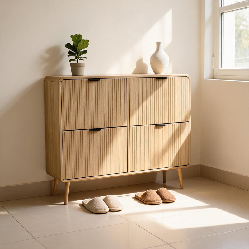 Avec garde-robe à chaussures avec tiroirs et 4 tiroirs pliants - Grande armoire à chaussures avec rangement à chaussures en carton et panneaux réglables