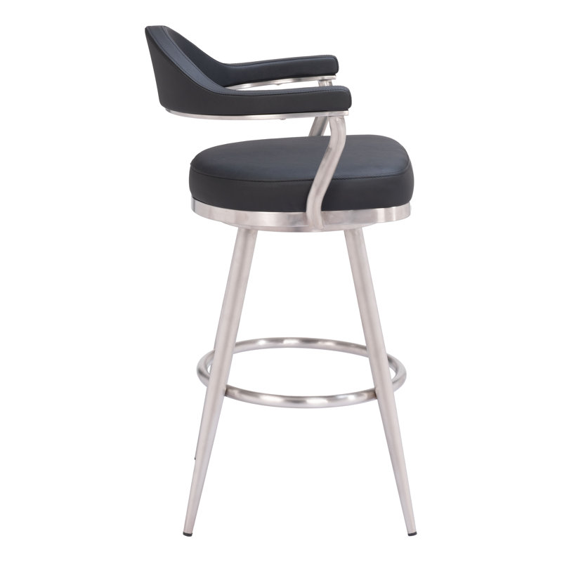 Black Leather and Metal Swivel Counter Stool