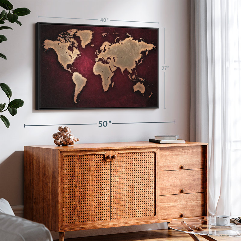 «Maroon World Map Wall Art», H 27 po x l 40 po