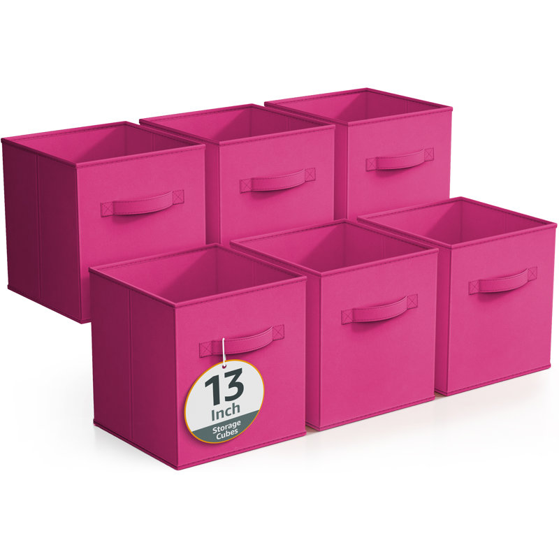 6 Pack 13" Large Foldable Storage Cubes with Handles, Multi - Pink