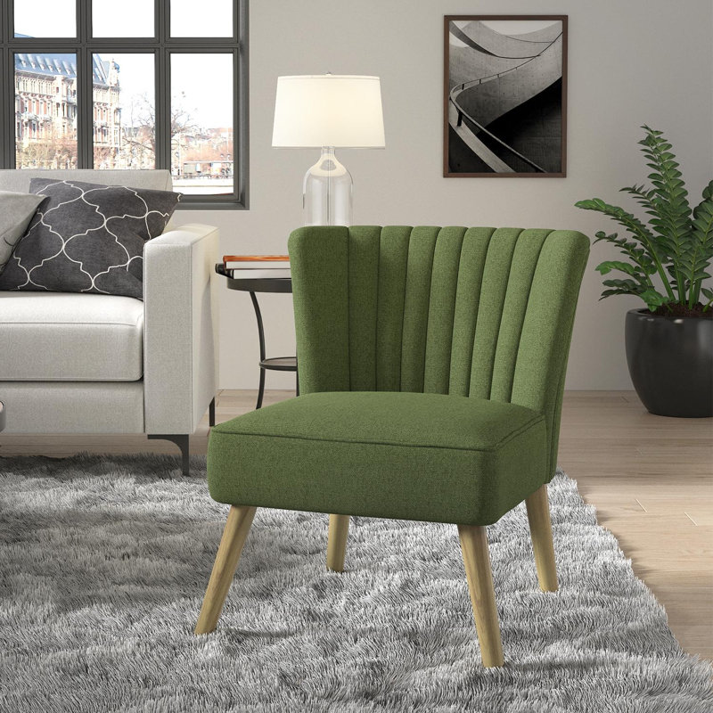 Fauteuil d'appoint en lin touffeté de 25,75 po de large Rousselle, 100 % lin vert