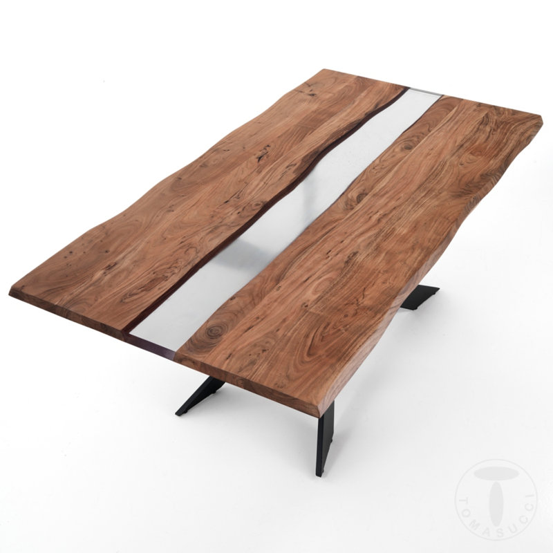 Bonum Acacia Rectangular Wood Top Dining Table with Steel Base