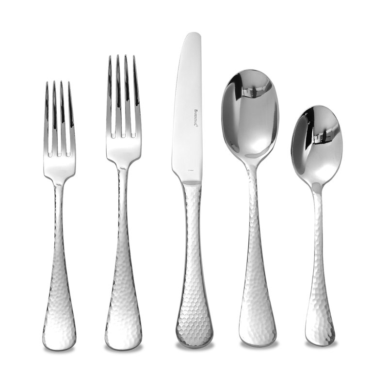 Barenthal-Bastia Ménagère 20 pièces fini miroir martelé, couverts robustes en acier inoxydable 304 et 420 pour 4 personnes, vaisselle de luxe pour les repas raffinés et les réceptions formelles