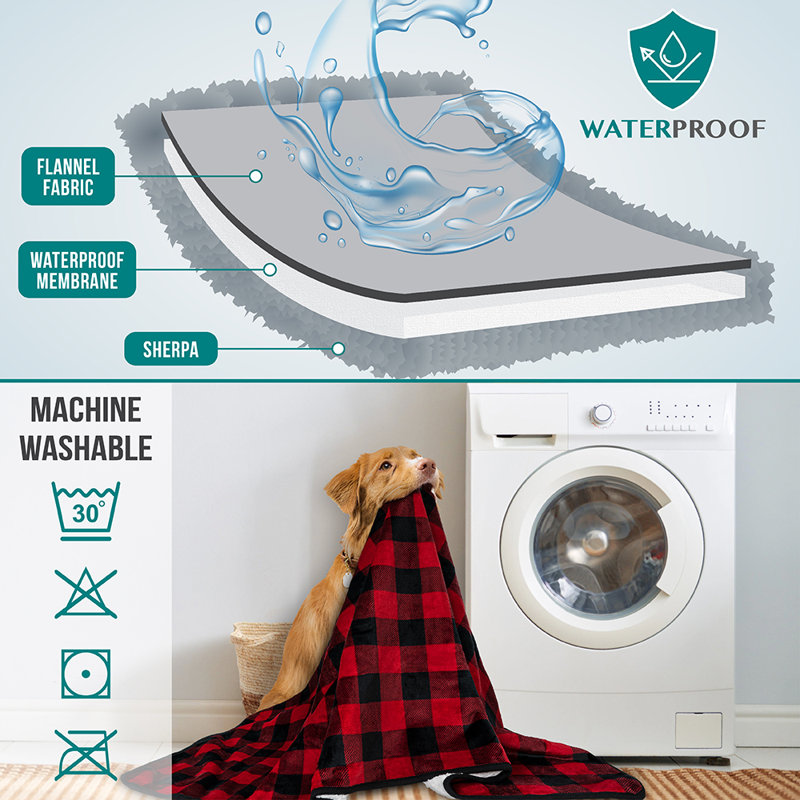 Medium Red Plaid Waterproof Sherpa Fleece Pet Blanket