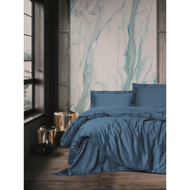 Elegant Satin Quilt Cover Set (1 Piece), Blue, 63 x 87 | 100% Cotton Satin, 211 Thread Count | Machine Washable, Reactive Printing, Envelope & Button Closure | Ideal for Luxurious Bedroom Décor & Comfort