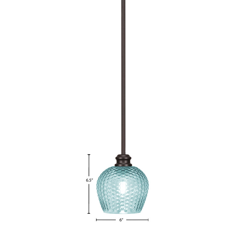 Mini-luminaire suspendu avec tige en verre texturé 6 po Edge, Cyan, Espresso